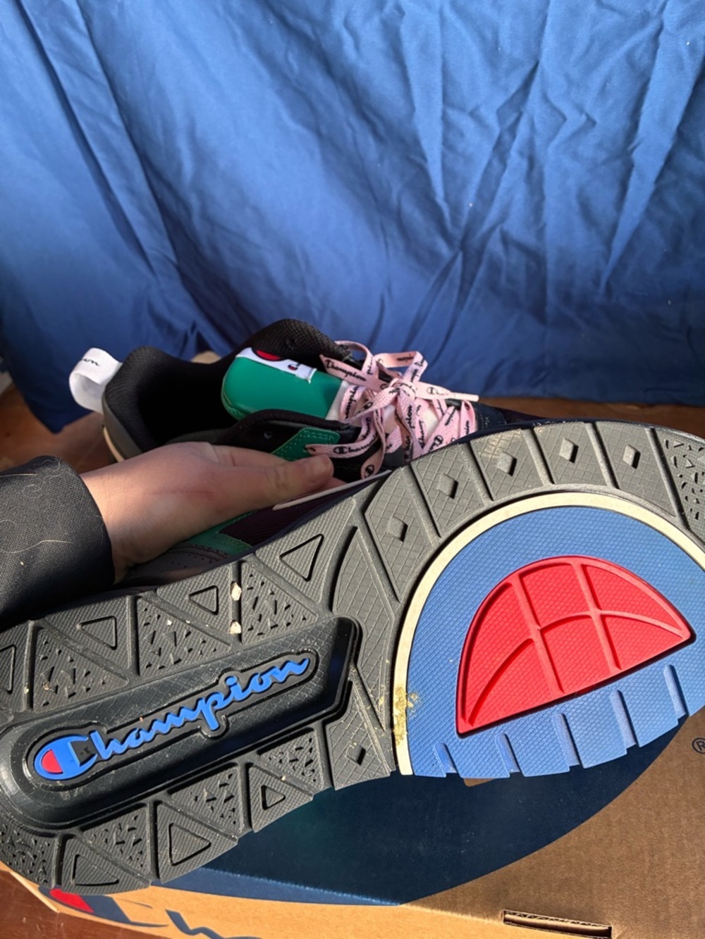 Champion Black Sneakers with Pink Laces and Green Tongue - Picture 3 of 4